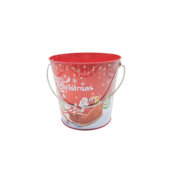 Promotional Custom Tinplate Bucket Metal Barrel Storage Container Promotional Christmas Tin Pail for Gifts