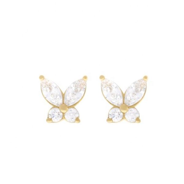 Classic Style 925 Sterling Silver Gold Plated Cubic Zirconia Butterfly Stud Earrings