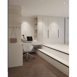 Fadior Stainless Steel Modern Tatami Bed With Integrated Study Desk And Hidden