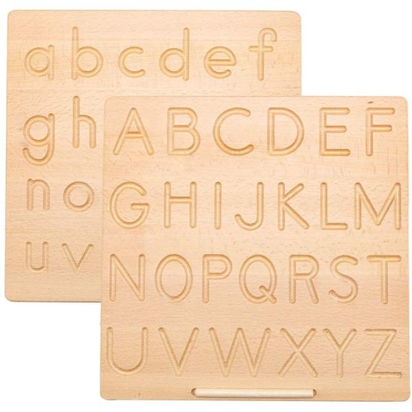 Double-sided Letter Tracking Board,Wooden Alphabet Tracing Board from Montessori Learning Skills Toys,11.55 x 11.45 Inches