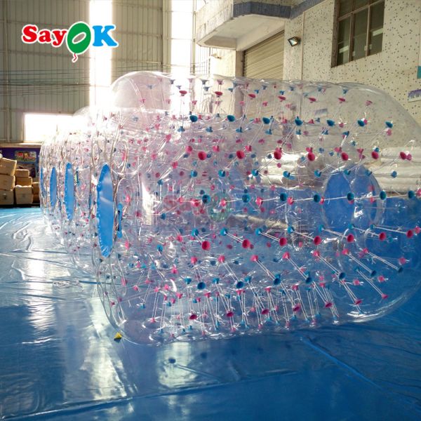 Sayok Inflatable Floating Roller Aqua Zorbing Ball Transparent PVC Cylinder Human Water Bubble Ball for Water Game