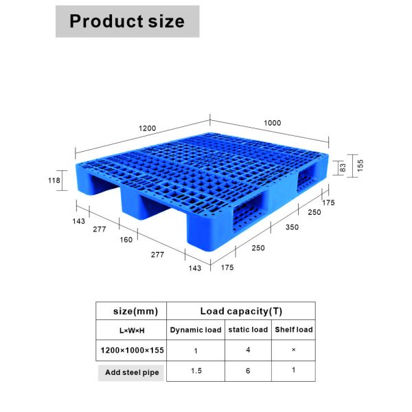 Euro Standard Size 1200*800 Heavy Duty Plastic Pallet with Steel Bar ISO9001 Certified