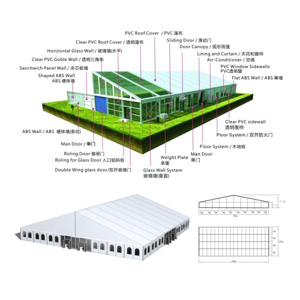 waterproof clear roof wedding Party tent with Hop dip Galvanized Steel 20x30m