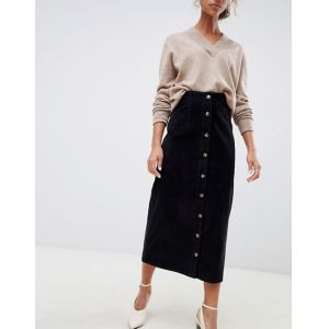 OEM hot selling button through midi skirt in washed black