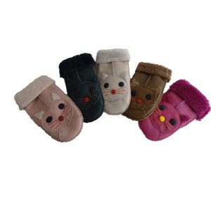 Fashion Cute Sheepskin Girls Leather Gloves , Womens Winter Mittens Classic
