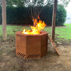 Camping Heater Wood Burning Corten Steel Round Fire Pit In Outdoor Living Space