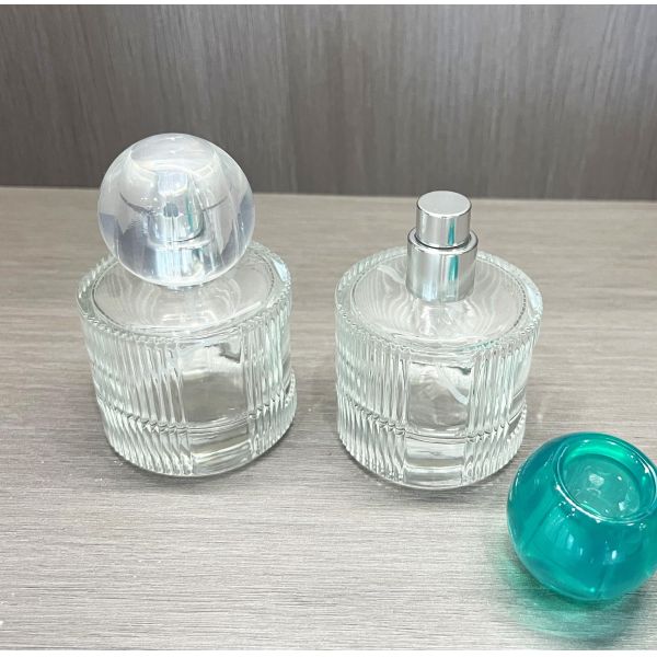 Beverage Glass Cylinder Shape Striped Classical Fragrance Parfum Spray Bottles 30ml 50ml