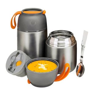 Quality Vacuum Insulated Stainless Steel Lunch Thermos Leak Proof Soup Containers with Folding Spoon for Hot or Cold Food for sale
