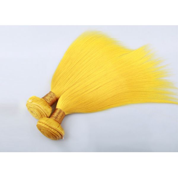 Customized Yellow Silk Straight 100% Human Hair Extensions Long Lasting Cuticle Aligned