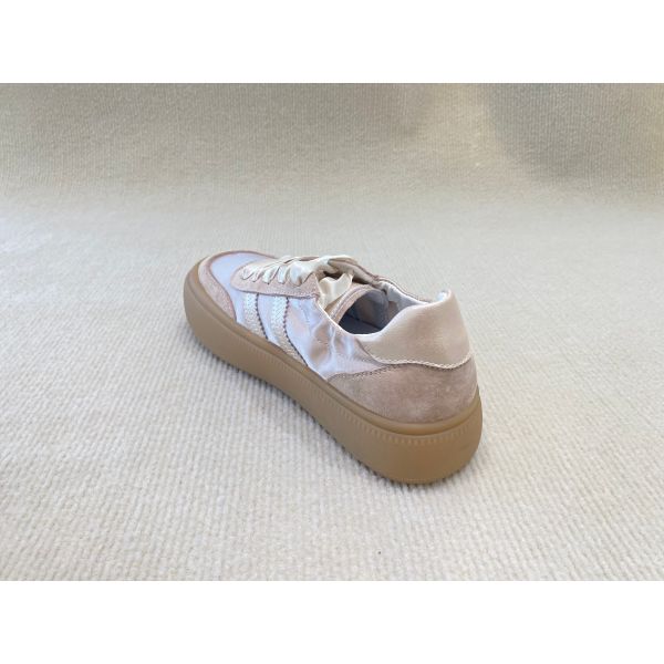 Women casual satin espadrilles sneakers with geneiun leather soft-soled and silk ribbon