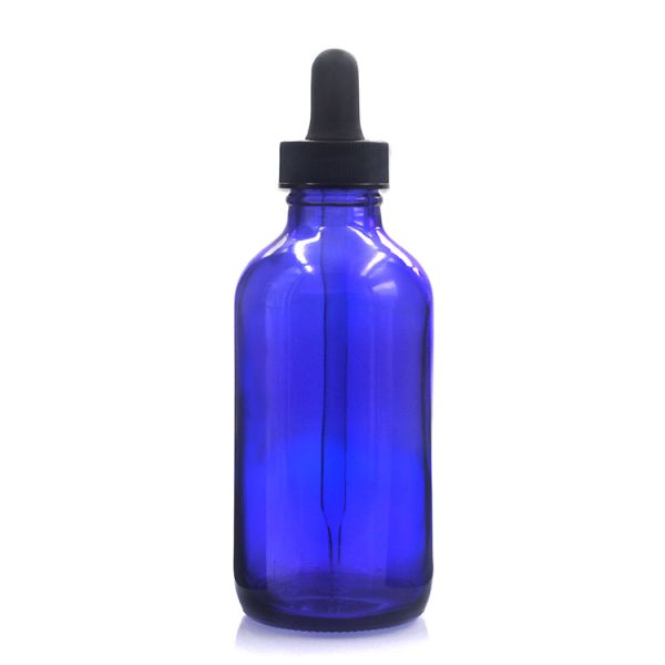 Blue Body 120ml Boston Glass Bottles Screw Spray Pump Dropper Cap