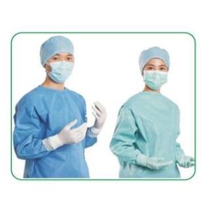 Blue Plastic FDA Disposable Reinforced Surgical Gown with Elastic Cuff