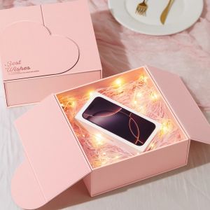 Custom Heart Cutout Pink Gift Box with Branding Option