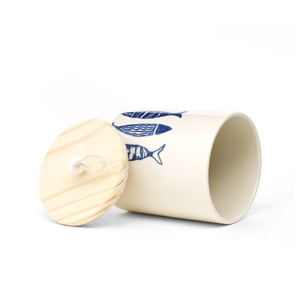 Geometric Ocean Blue Ceramic Canister Sets Tea Coffee Sugar Storage Jar For Kitchen With Lid And Silicon Ri