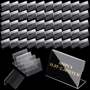 Quality 100pcs Mini Transparent Acrylic Logo Display Horizontal Tilt L Shaped Card Rack for sale
