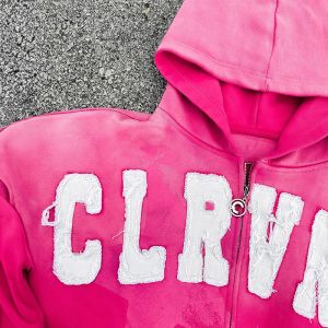 Breathable Distressed Applique Embroidery Hoodie Streetwear Hooded Sweatshirt