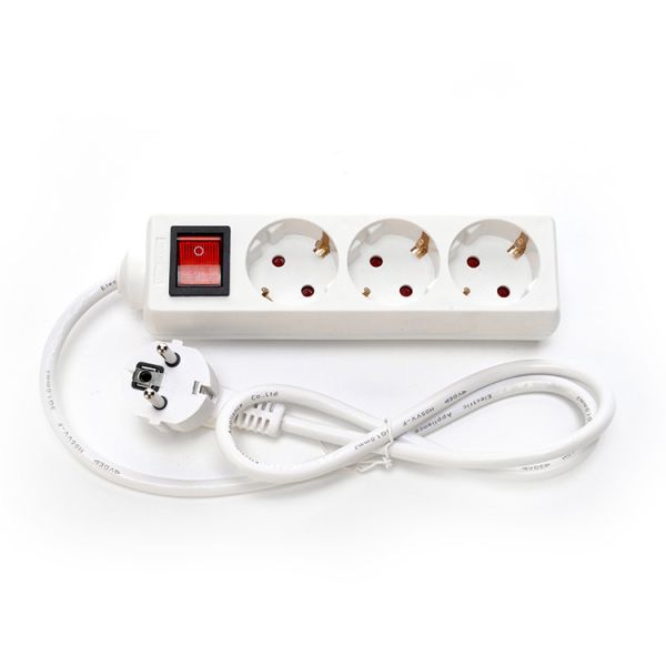 EU Type Power Strip Surge Protection 3 Gang Extension Cord Socket with H03vvh2 f