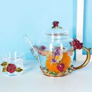 RoHs Colour Enamel Tea Set Chinese Traditional Technique Handicraft