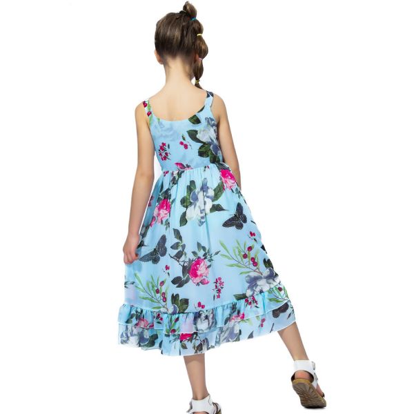 Girls Casual Summer Children'S Clothing Printed Off Shoulder Short Sleeve Ruffle A-Line