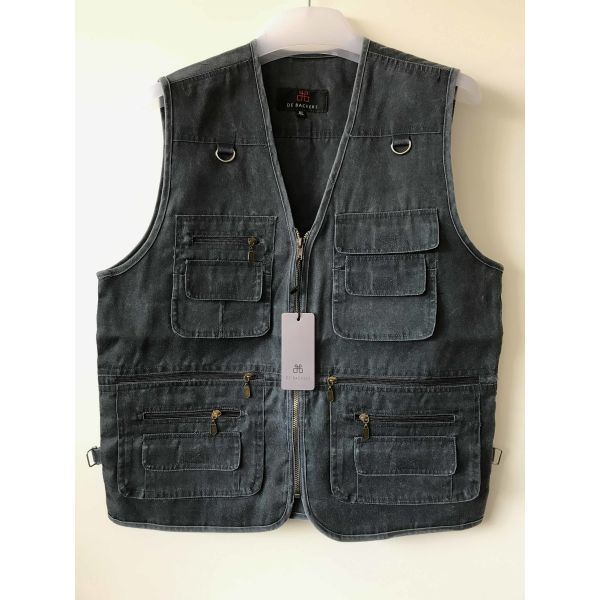 Mens classic vest in 100% polyester washed fabric, washed blue color, S-3XL