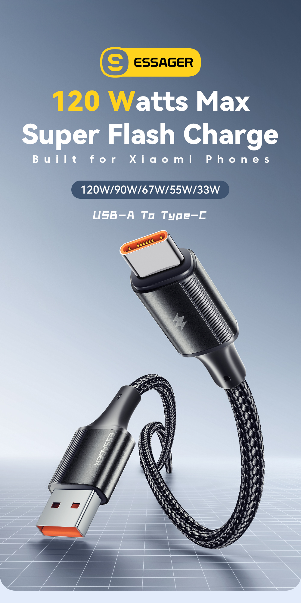 120W USB A To C Cable PP USB C Charging Cord ESSAGER ES-X45