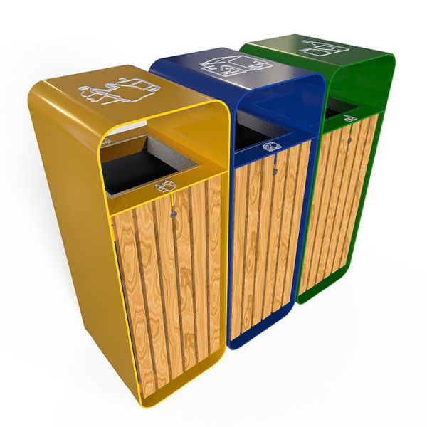 Buy Outdoor Classification 13 Gallon 850mm 3 In 1 Wood Garbage Bin at wholesale prices