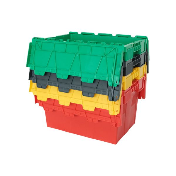 Moving Logistic Turnover Stackable Plastic Tote Box with Attached Lid Customized