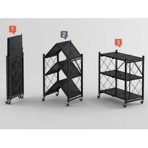 Folding Movable Multi Layer Kitchen Shelf Microwave Oven Storage