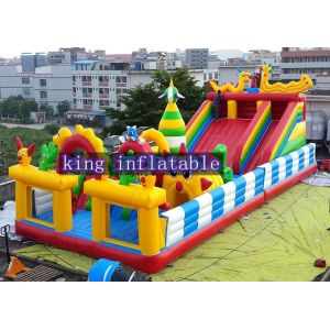 Funny Outdoor Inflatable Amusement Park With Slide / Castle And Climb