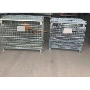 Galvanized Storage Box 6.4mm Metal Pallet Cage With Feet / Foldable Wire Frame