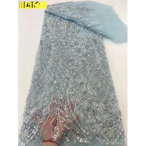 Latest fashionable aso ebi beaded lace wedding dress with shiny beaded French