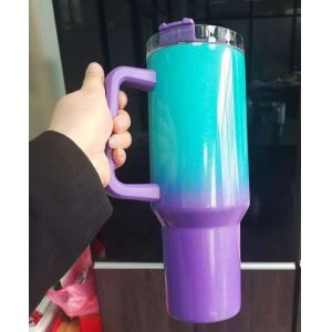 40oz Blank Glitter Sublimation Tumbler With Gradient Rainbow Paint Custom