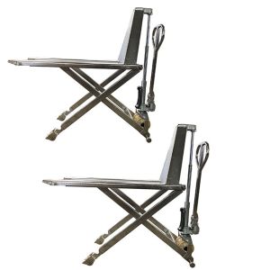 Single 45.28in Lifting Height 31.50in Scissor Lift Pallet Jack Steel Fork