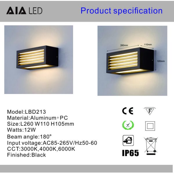 Waterproof IP65 outdoor wall sconce 12W outdoor wall lighting fitting external wall lamp light fixtures