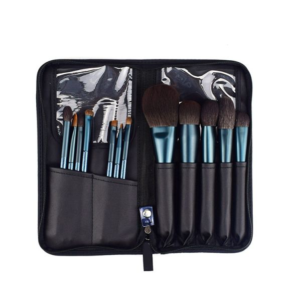 12pcs Handmade Cosmetic Makeup Brush Set Bling Blue Color For Sensitive Skin