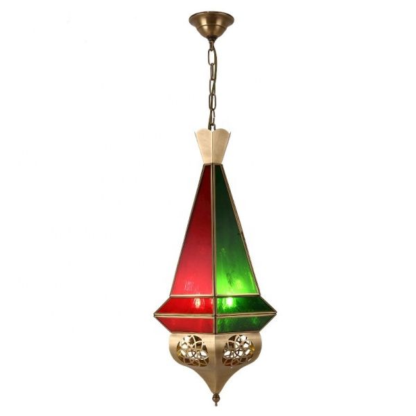 Buy Lamp Luminous Flux lm 80 Handmade Copper Chandelier for Arab Muslim Vintage Style Stained Glass Interior Lighting Fixtures at wholesale prices