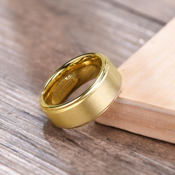 Silver Blue Gold Black Tungsten Wedding Band for Men 8mm Matte Brushed Finish Step Edges Comfort Fit Inlay Technology