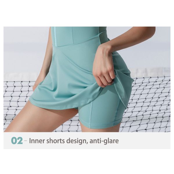 Lake Green Sports Tennis Dress Running Fitness Short Skirt With Pocket Women Sleeveless