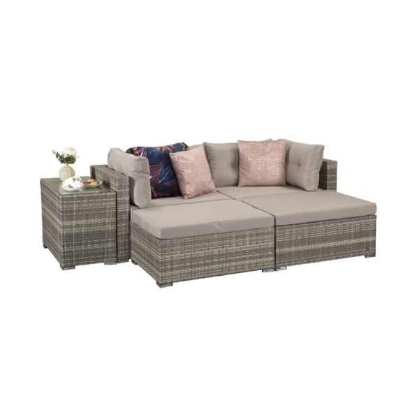 Outdoor Lounge Set with Metal Frame AJUNION Rattan Garden Furniture W52 x D56 x H87cm