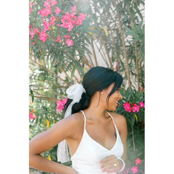 Sleek Sheath Figure-flattering Draping Ruching Spaghetti Straps V-neckline Slit Side Zipper White Chiffon Wedding Dress