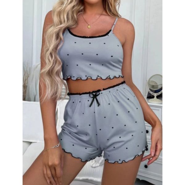 2pcs Soft Comfortable Sleepwear V-Neck Lace Floral Edge Sexy Pajamas For Women