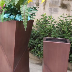 Outdoor flower planters standing metal cylinder flower pot