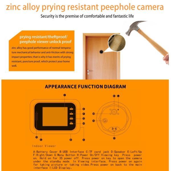 2.4inch Peephole Digital Door Viewer Video Doorbell Peephole Door Eye Camera For House