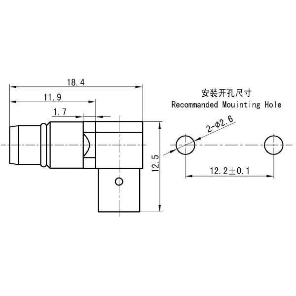 BMA Male RF Coaxial Connector – Right-Angle, Flange Mount