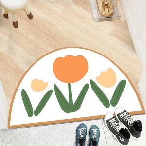 Cartoon Flower Polyester Fiber Floor Carpet Rug Half Circular