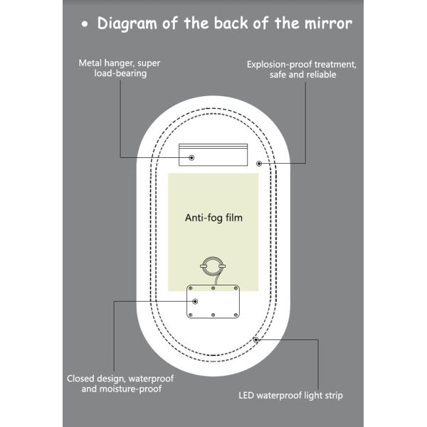 Smart LED Bathroom Vanity Mirror with Oval Bath Toilet and Luminous Lights in Silver
