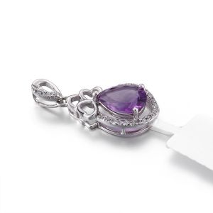 1.99g Pear Shaped Amethyst Pendant Unisex February Birthstone Charms