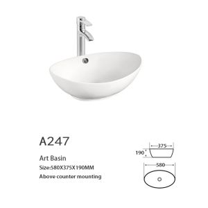 Oval Counter Top Bathroom Sink With Overflow 500mm 550mm