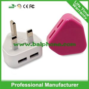 Multifunction 3pin UK plug usb 5V 2.1A double wall charger