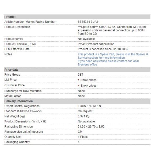 6ES5314-3UA11 Siemens IM314 Interface Module